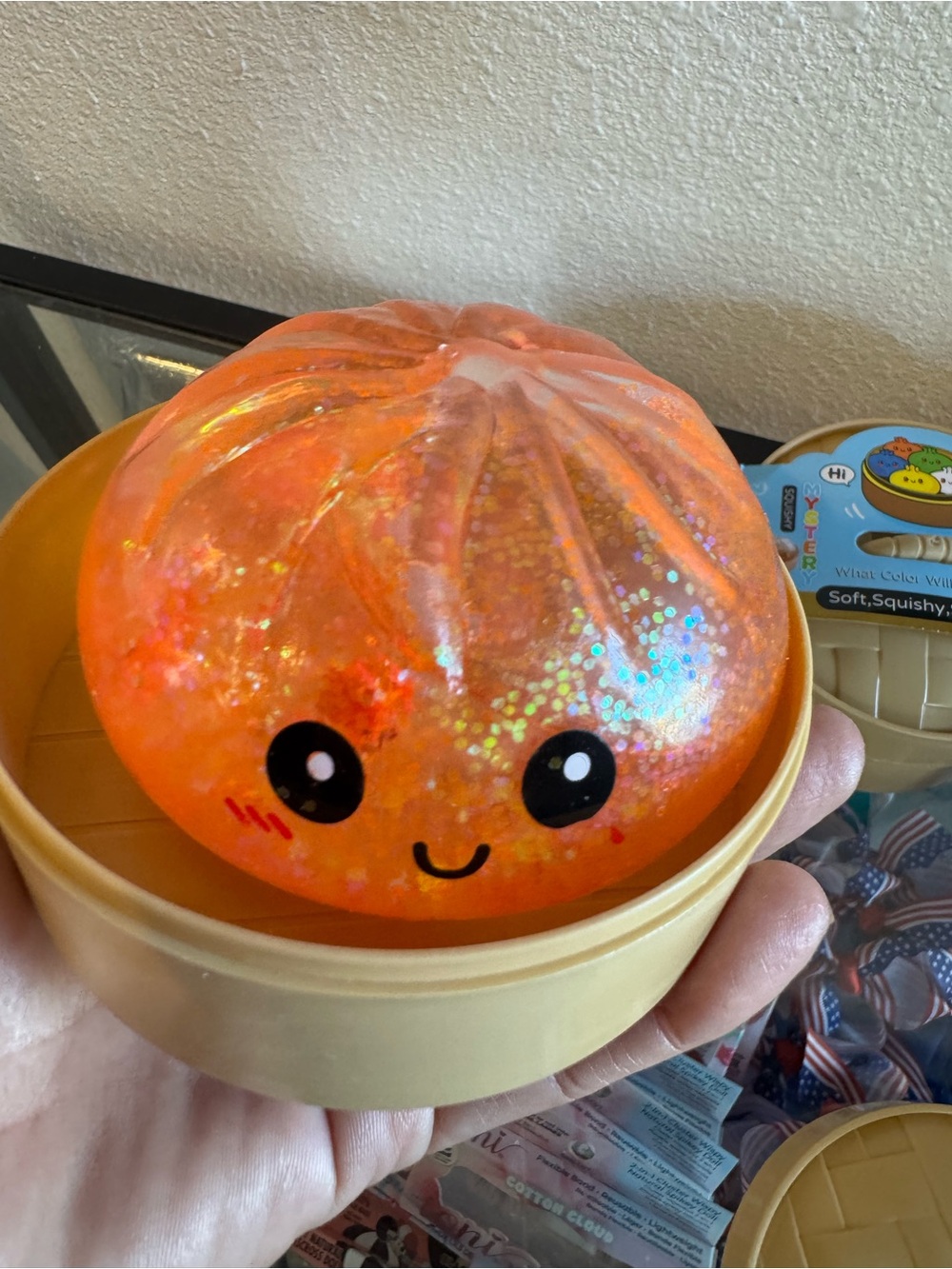 Orange Glitter Kawaii Squishy Bun Toy